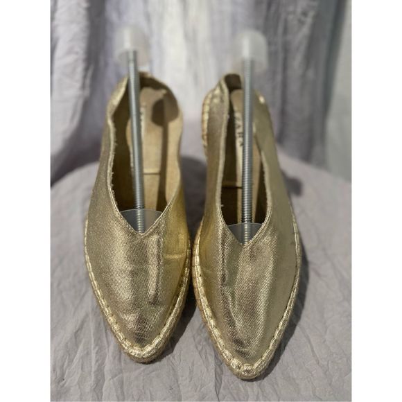 Zara Trafaluc espadrilles slide in flat gold pointy toe ladies SZ 39 - Picture 2 of 9